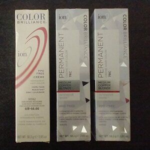 ION PERMANENT CREME HAIR COLOR (two 7RC Med Copper Blonde, one 6IR Dk Int Red)